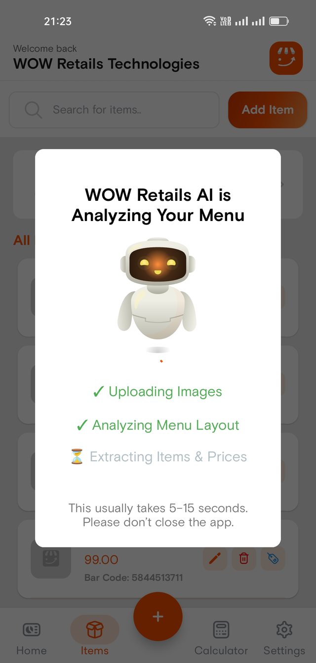 AI menu setup from a photo with automatic item extraction
