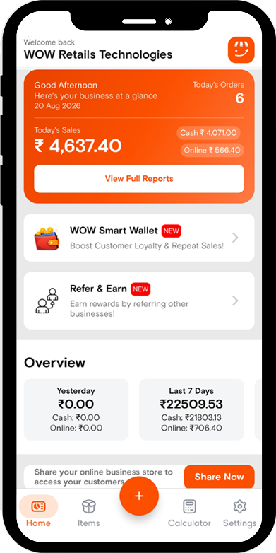 WOW Retails Dashboard Screen